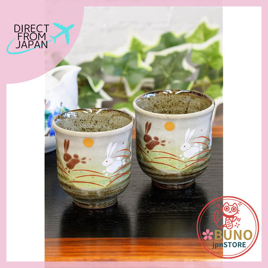【made in japan】
Pair of stylish tea cups, Kutani ware, couple's tea cups, moon rabbit design, tea bowls, ceramic, brand,