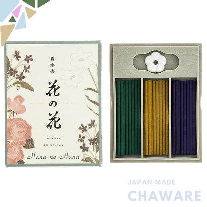 Nihon Kodo Incense Fragrance Flower Set - Three Types with 30 Sticks: Rose, Lily, Violet.