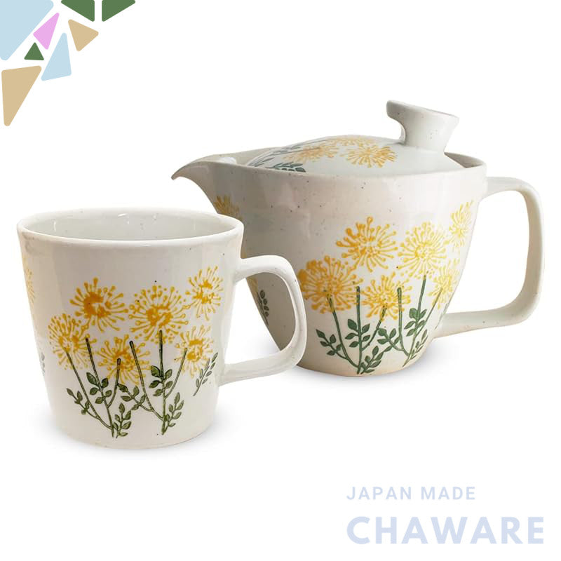 J-kitchens Kunzan Kiln Teapot and Mug Set, Microwave Safe, Hasami Porcelain, Made in Japan (Teapot 240ml, Mug 270ml, Tea