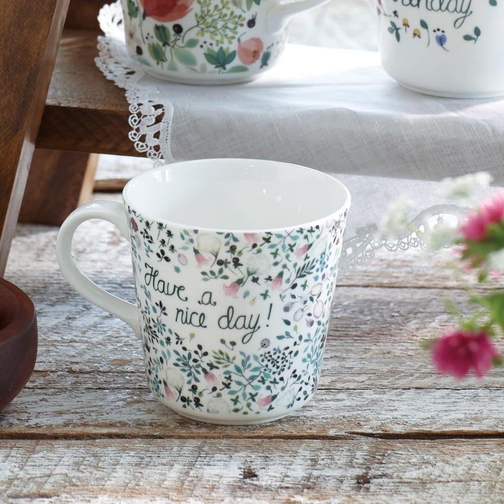 NARUMI Anna Emilia Mug 340cc - Have a nice day! Floral design, cute, larger size, perfect for Mother's Day gift, microwave safe, dishwasher safe, comes with gift box, wrapped - 51946-2923PAZ