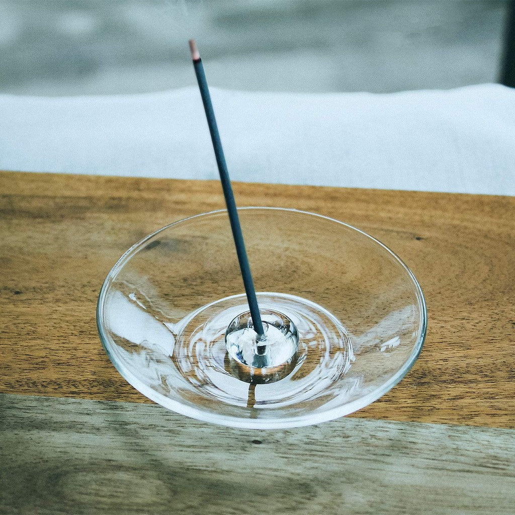 Set of Large Incense Glass Tray and Handmade Bead Incense Holder, Clear × Clear