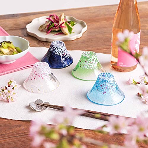 Toyo Sasaki Glass Shofuku Cup Sakura Fuji Night Cherry Blossom 45ml Made in Japan Sake Cup Sake Glass Cup Mount Fuji Glass Gift Present for Senior Citizens Day Father's Day Mother's Day Birthday WA530