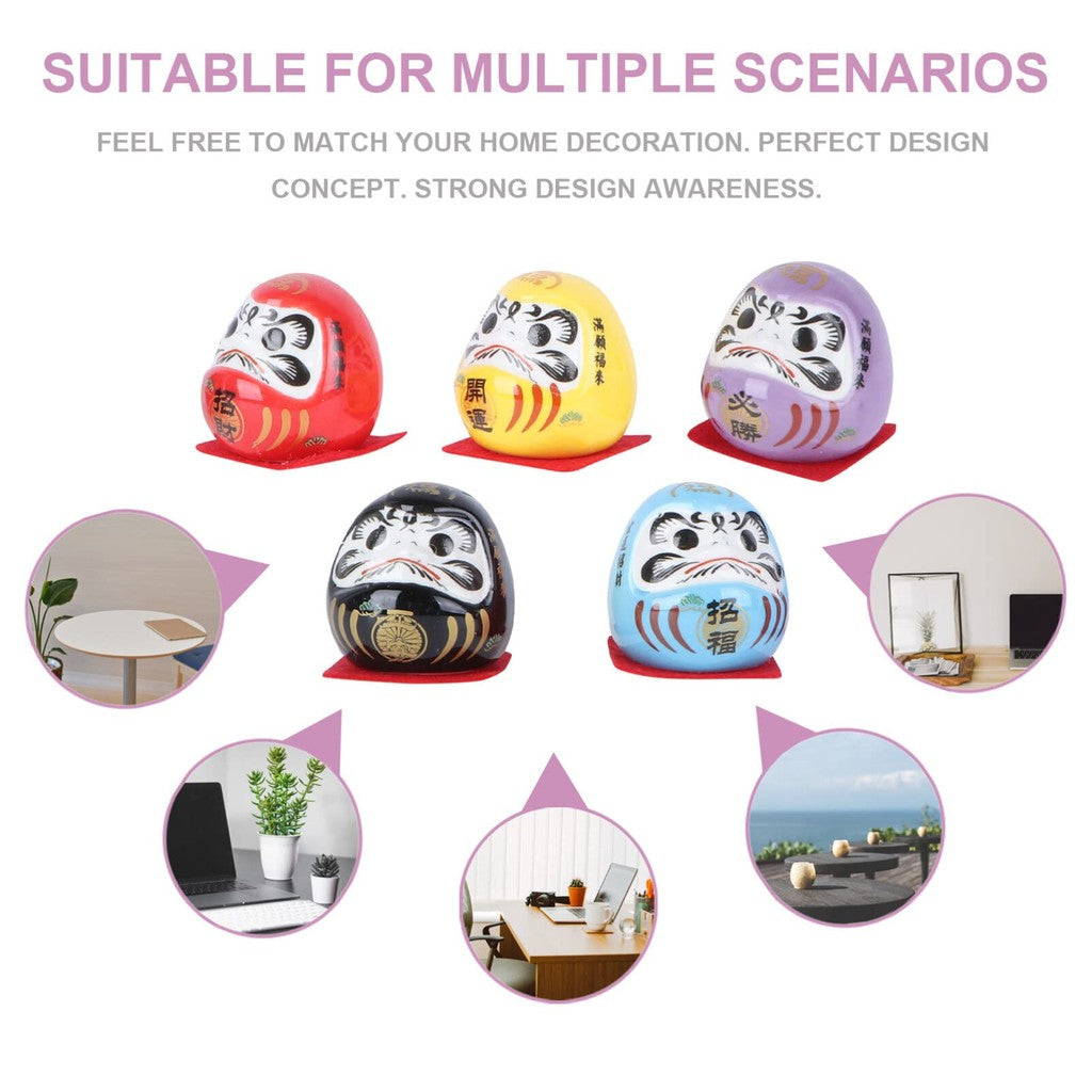 LALAFINA Daruma Figurine - Daruma Doll Souvenir Objeto de Decoración - Interior Decor - Car Decoration - Stylish Gift for Foreigners - Good Luck Charm - New Year Decoration - Ceramic - Japanese Traditional Craft - Set of 5