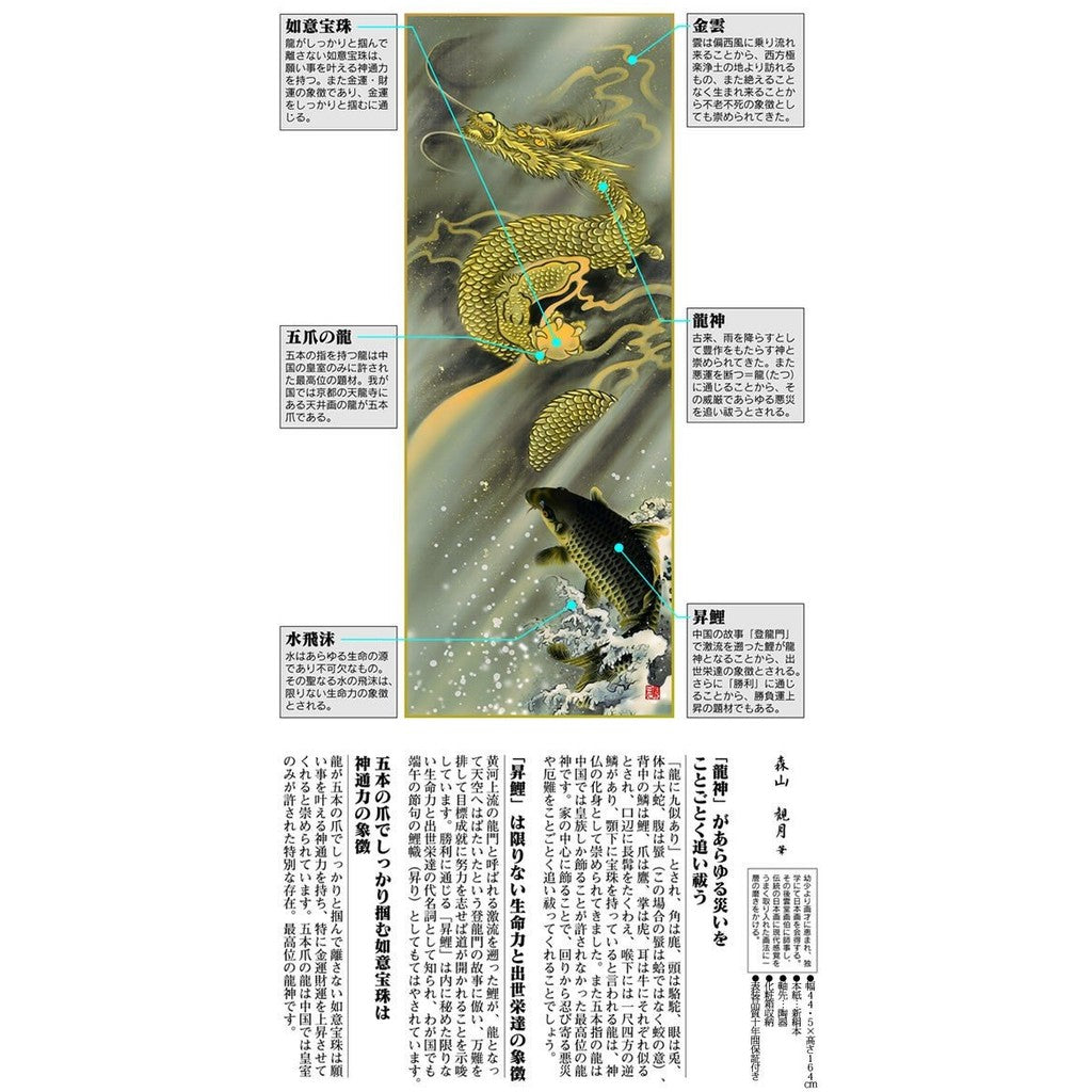 Hanging Scroll - Diagram of the Dragon Soaring to Heaven and the Carp Ascending / Moriyama Kanzuki (3 shaku, good fortune and auspiciousness) MD5-032