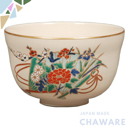 Miyachi Eikou Matcha Bowl White Size: Diameter 12.4 cm x Height 7.8 cm Jinsei Hoshin in Paper Box