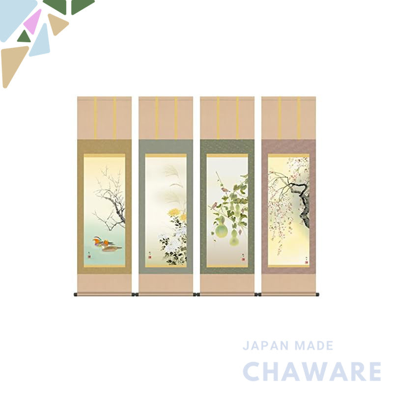Hanging Scroll - Four Seasons with Colorful Accents [Four-Panel Set] / Moriyama Kanki (Shaku-san) 1MA6-29Set Small Tokon