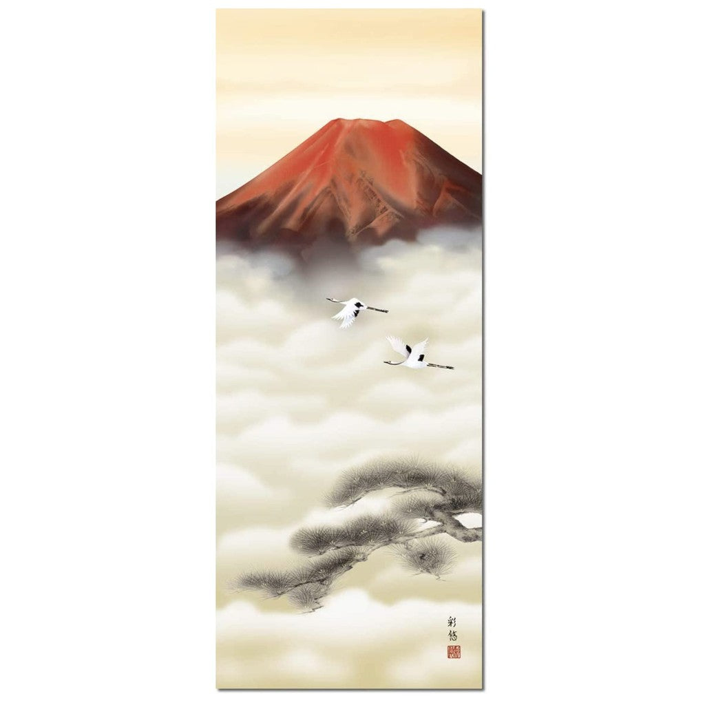 Sankō Co., Ltd. Year-Round Decoration Fuji Mountain Hanging Scroll Red Fuji Double Pine Utagawa Sayū Shaku San Main Mounting Tokonoma Landscape Painting Modern Small Hanging Scroll 2MB3-081