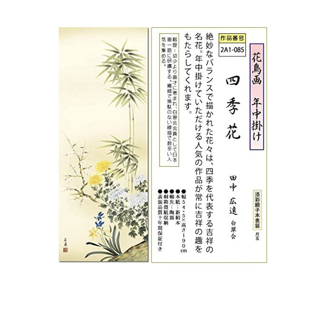 Year-round hanging scroll featuring the Four Gentlemen by Hiroto Tanaka, Size 5, original mounting, for the alcove, bird-and-flower painting, modern hanging scroll.