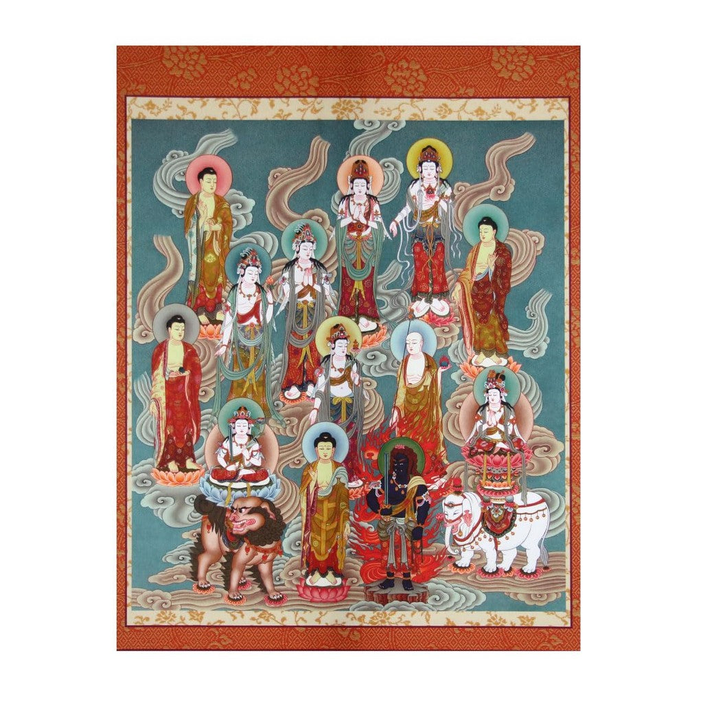 Hanging scroll, scroll for display, model mounting, thirteen Buddha figures, small size, model mounting style, model scroll.