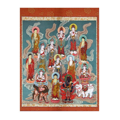 Hanging scroll, scroll for display, model mounting, thirteen Buddha figures, small size, model mounting style, model scroll.