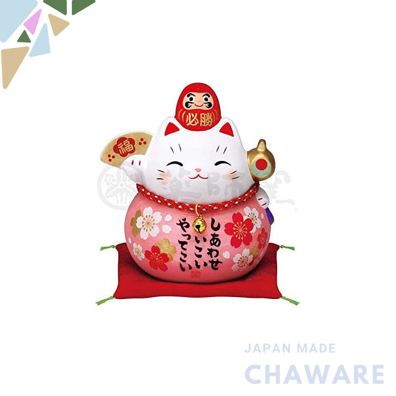 Saido-yaki Figurine Fukuzakura Medium Yakushiyaki Saiyo Hissho Daruma Lucky Cat 7687