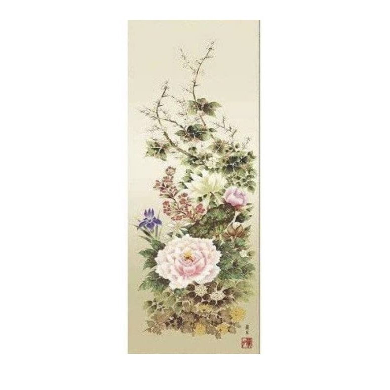 Hanging scroll, year-round hanging, seasonal flowers, Yoshii Rangetsu - Brilliant Blooming of Famous Flowers, shaku san (size), bird-and-flower painting, tokonoma (alcove).