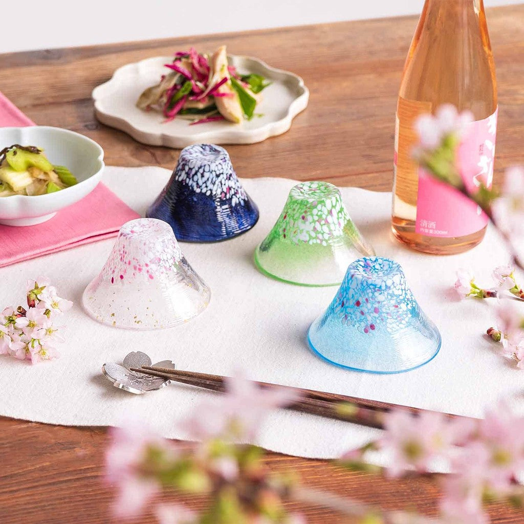 Toyo Sasaki Glass Shofukuhai (Lucky Cup) Sakura Fuji Yama Cherry Blossom 45ml Made in Japan Sake Cup Sake Glass Cup Mount Fuji Glass Gift Present for Respect for the Aged Day Father's Day Mother's Day Birthday WA531