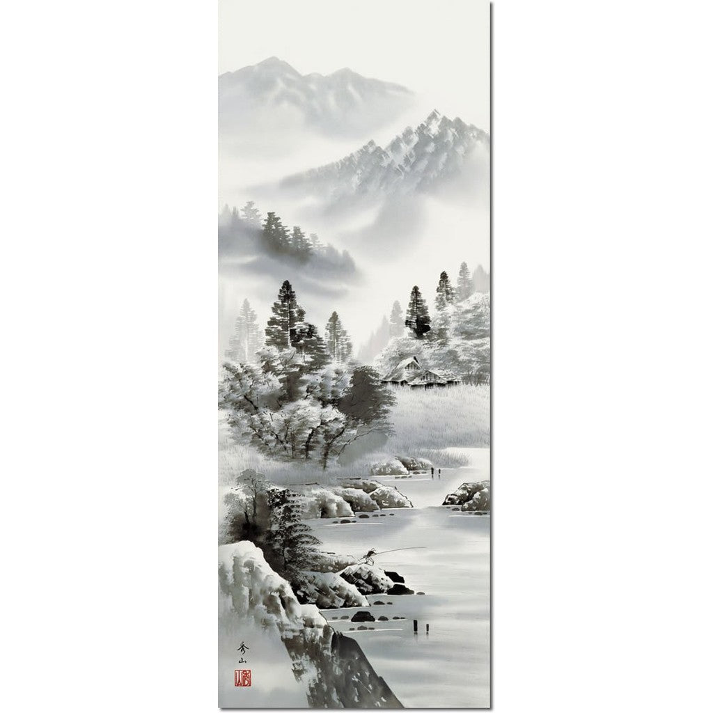 Ink Wash Landscape Hanging Scroll - "Mountain and River Homecoming" by Suzuki Murashige (Shaku San) 1MB2-004, for Tatami Room, Japanese-style Room, Stylish, Modern, Decoration, Fabrication, Made in Japan, Interior, New Build, Hanging Scroll.
