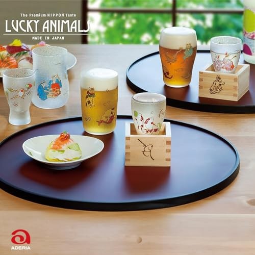 ADERIA Premium Nippon Taste Lucky Animals Cat Masu Sake Glass 100ml Made in Japan Gift Box Included Ochoko Sake Cup Glass Cold Sake Stylish Drinkware Gift Present for Respect for the Aged Day and Kanreki 6782