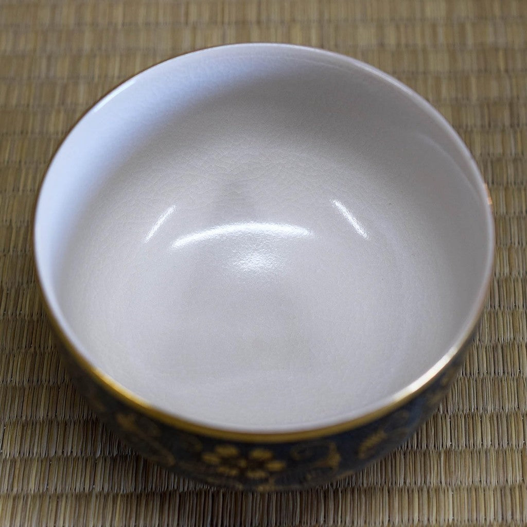 【made in japan】Stylish Japanese Matcha Bowl - Kutani Ware, Blue Grain Tessen, High-Quality Ceramics for Tea Ceremony, Perfect Birthday Gift, Sei-Getsu Celebration, and Special Occasions - Made in Japan.