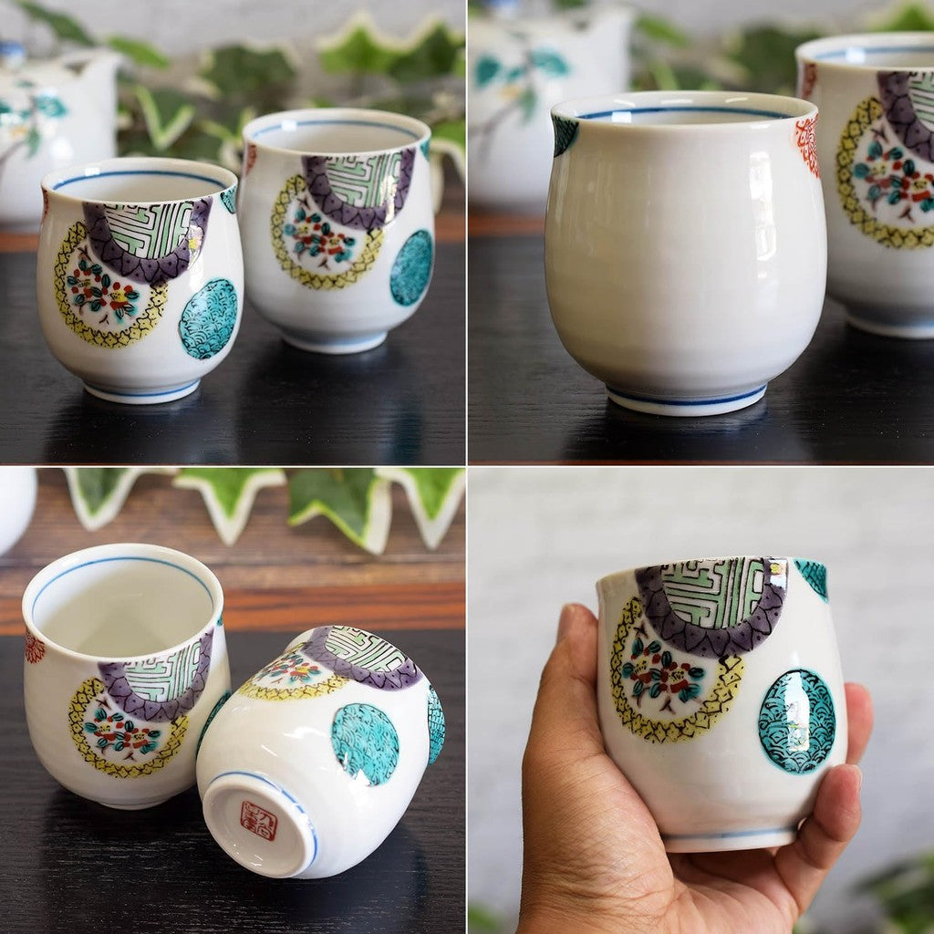 【made in japan】
Couple's Ceramic Bowl and Tea Cup Set, Kutani-yaki Colorful Pattern Design, Japanese Tableware, Brand New, Made in Japan. Perfect for Traditional Dining Experience.