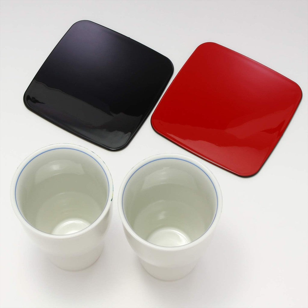 [Made in Japan] Kutani Ware Seizan Kiln Free Cup Pair with Coasters - Gold and Silver Leaf Design