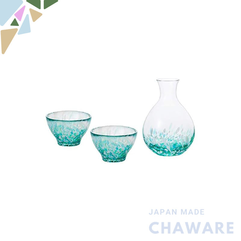 ADERIA Tsugaru Biidoro Mizubasho Sake Set, Tokkuri and Ochoko - Made in Japan, Cool Sake Server Glass