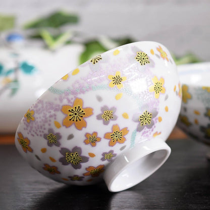 【made in japan】
Waza no Kura Pair Rice Bowls - Stylish Kutani Pottery Dinnerware for Couples, Curved Water Flower Design, Elegant Japanese Tableware Set