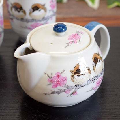【made in japan】
Japanese Kutani Ceramic Teapot and Matching Pair of Teacups Set - Sparrow Design, Authentic Japanese Tableware, Perfect for Tea Lovers