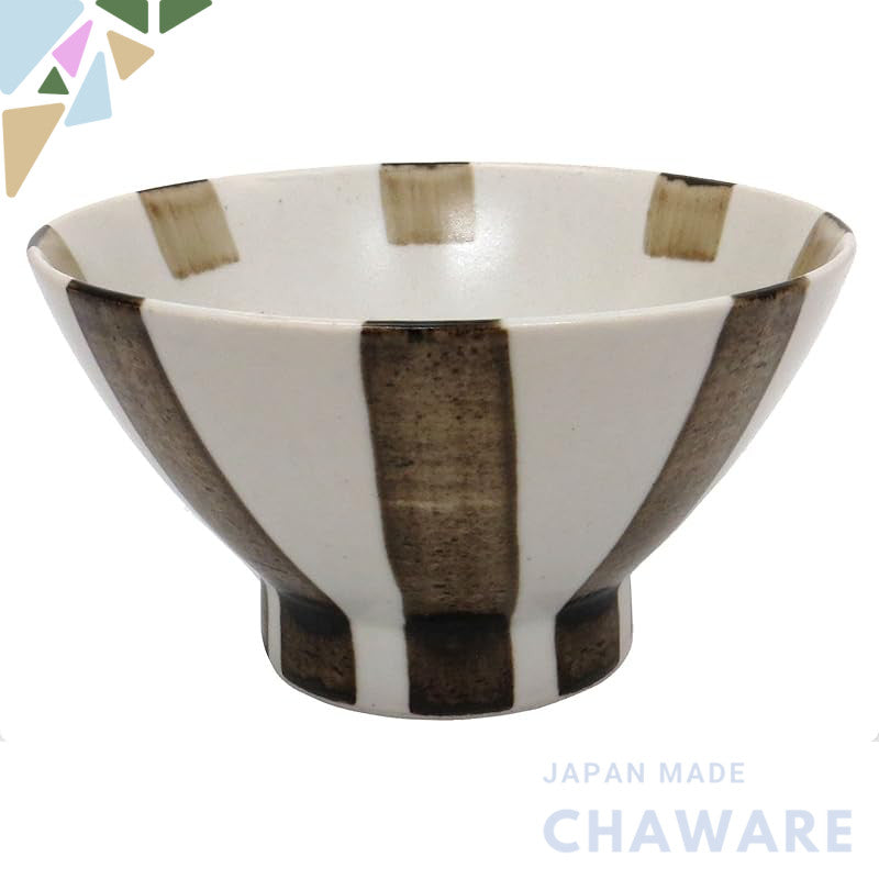 【made in japan】
Hasami Porcelain Wayan Kiln Kurawanka Rice Bowl, Ten Stripes Tea Design, Traditional Japanese Tableware