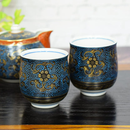 【made in japan】
Kutani Ceramic Teacup and Teapot Set, Aoyoroi-sen Design, Traditional Japanese Tableware, Made in Japan
