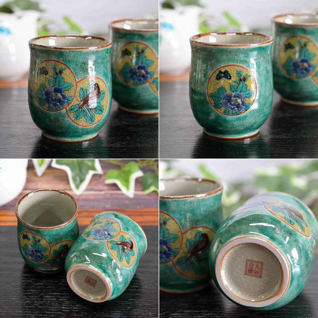 【made in japan】
Stylish Kutani Ware Green Circle Pattern Pair of Tea Cups - Elegant Japanese Ceramic Teacups for Couples, Authentic Japanese Tableware, Perfect for Tea Lovers.