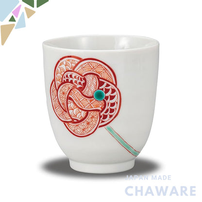 【made in japan】
Waza no Kura Stylish Kutani Ware Teacup with Red Painting and Mizuhiki Design, Small Ceramics, Japanese 