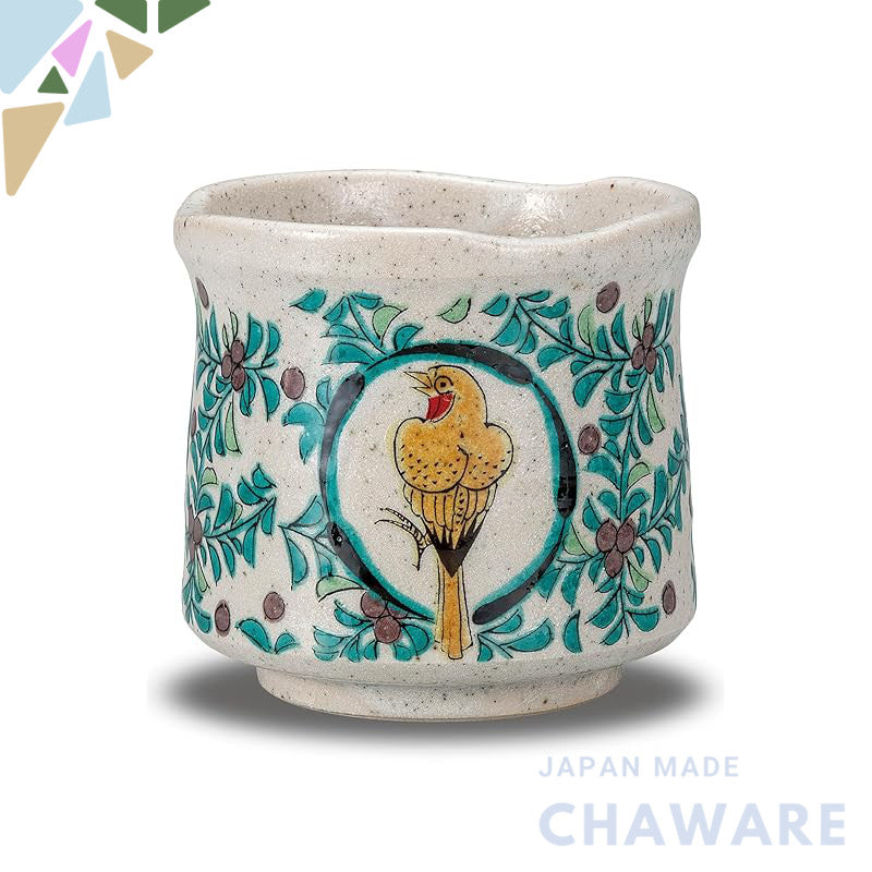 Waza no Kura Stylish Kutani Ware Large Teacup with Bird Circle Pattern, Japanese Ceramics, Perfect for Birthdays and Special Celebrations, Premium Gift for Milestone Occasions, Made in Japan.