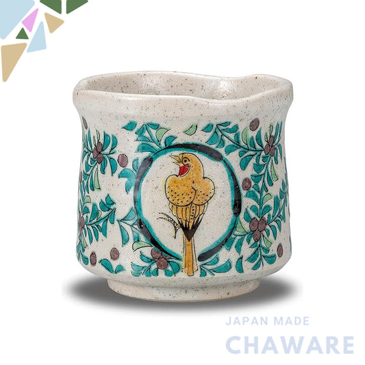 Waza no Kura Stylish Kutani Ware Large Teacup with Bird Circle Pattern, Japanese Ceramics, Perfect for Birthdays and Special Celebrations, Premium Gift for Milestone Occasions, Made in Japan.