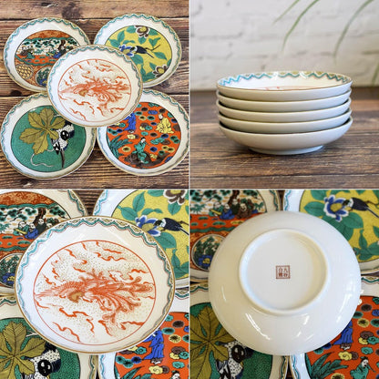 Waza no Kura Plate Set - Stylish Kutani Ware Small Plates, Set of 5, Era Painting, Ceramic, Japanese Tableware, Serving Plates, Made in Japan.
