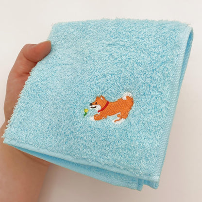 Kyoyu Japanese Made Imabari Embroidered Handkerchief - 25cm x 25cm Mini Cotton Wash Towel with Kurumin Design (Hopping Rabbit) - Pink