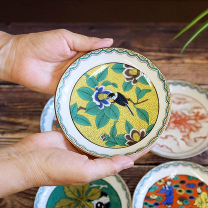 Waza no Kura Plate Set - Stylish Kutani Ware Small Plates, Set of 5, Era Painting, Ceramic, Japanese Tableware, Serving Plates, Made in Japan.