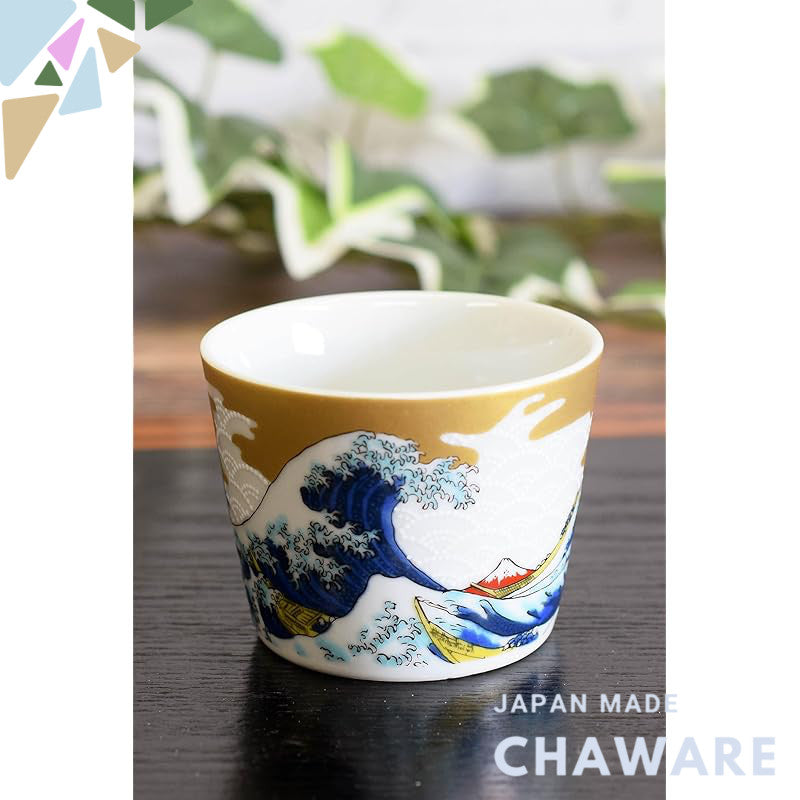 【made in japan】
Stylish Wasanokura Soba Choko Tableware - Kutani-yaki Soba Cup with Hokusai Wave Design, Elegant Ceramic