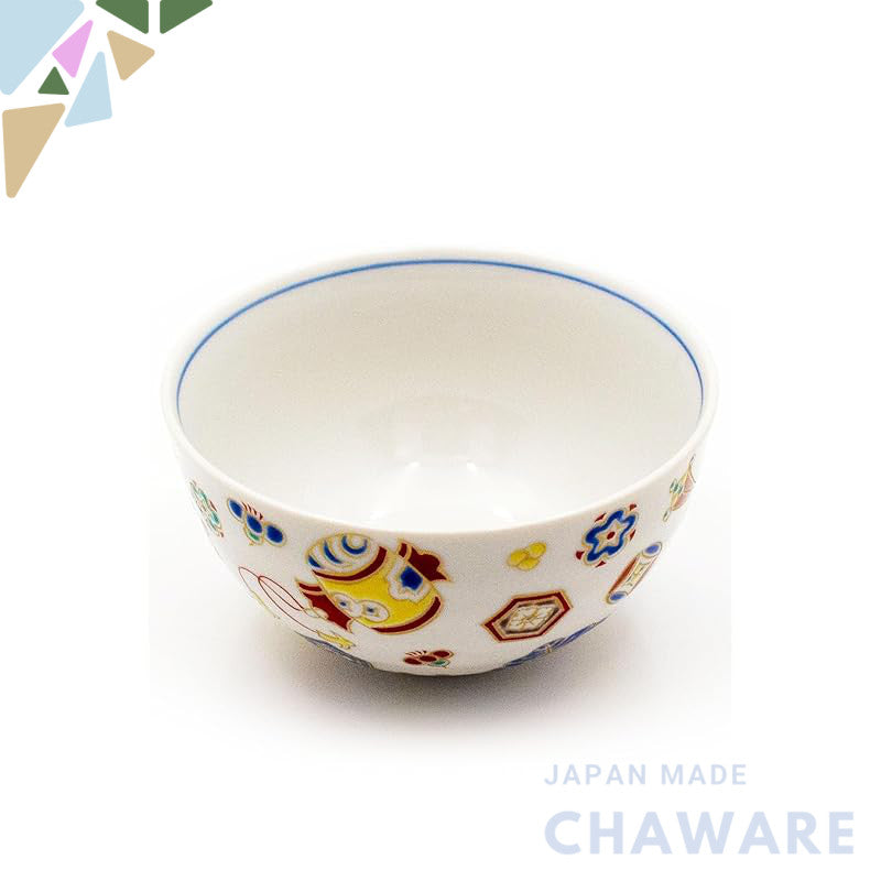 【made in japan】
"Kozara Traditional Japanese Rice Bowl - Small Kutani Ceramic, Lucky Treasure Design, Elegant Tableware,