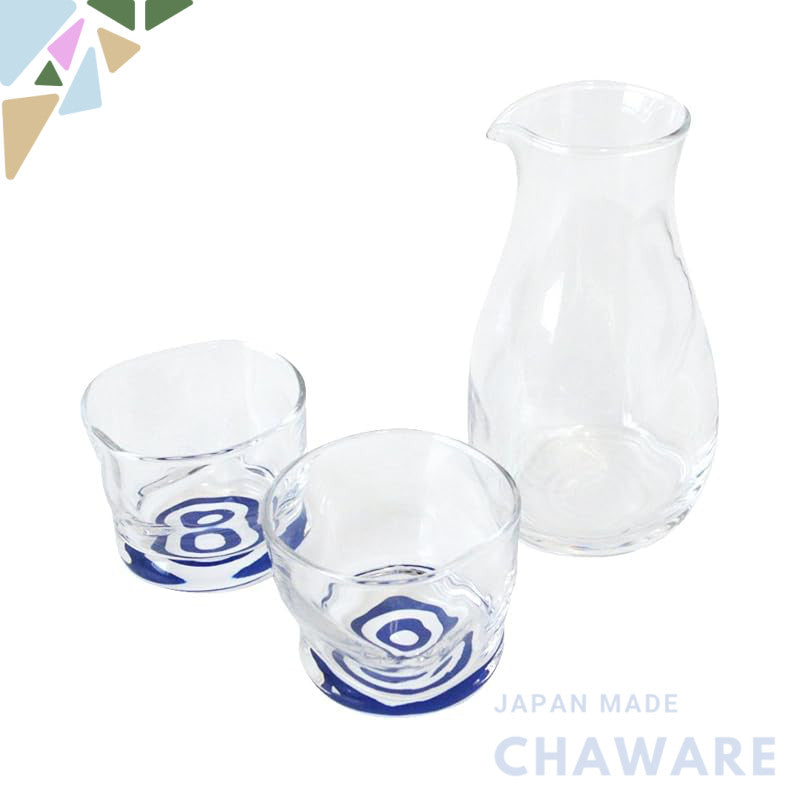 ADERIA Sake Set Clear (1 Carafe 290ml, 2 Cups 100ml)Tasting Sake Glass Gift Set in Box Made in Japan