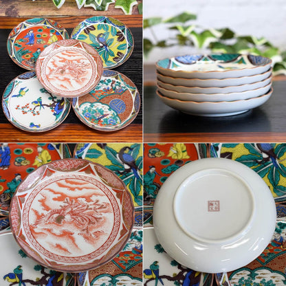 Waza no Kura Plate Set: Stylish Kutani Ware Small Plates, Set of 5, Edo-Era Design, Ceramic Japanese Tableware, Serving Plates, Made in Japan