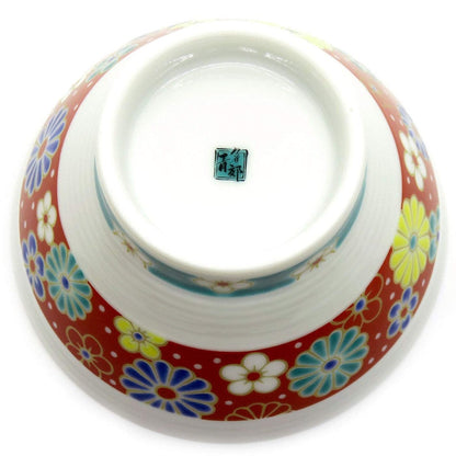 【made in japan】Waza no Kura Kutani Ware Senda Pattern Rice Bowl with Plum and Chrysanthemum Design, Elegant Ceramic Tableware, Perfect for Japanese Cuisine, Ideal for Special Occasions and Gifts.