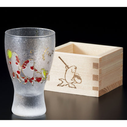 ADERIA Sake Glass Lucky Animals Goldfish Masu Sake Glass 100ml [Premium Nippon Taste / Hinoki Masu / Cup with Masu] Made in Japan Comes in Gift Box Birthday Gift Present 6783