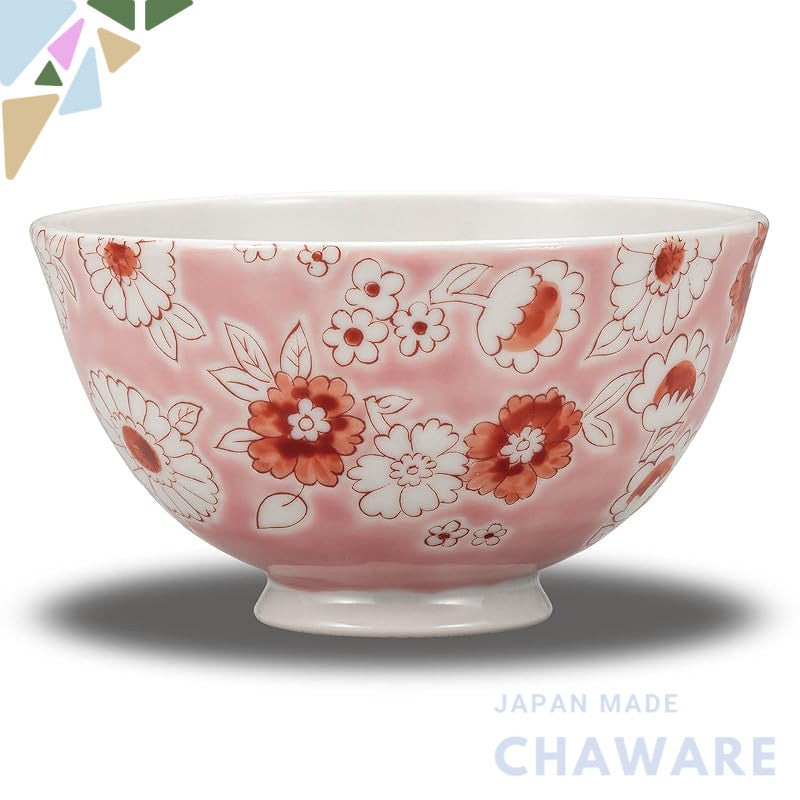 【made in japan】
Stylish Ku-Tani Ceramic Rice Bowl - Pink Flower Shower Design, High-Quality Japanese Tableware, Perfect 