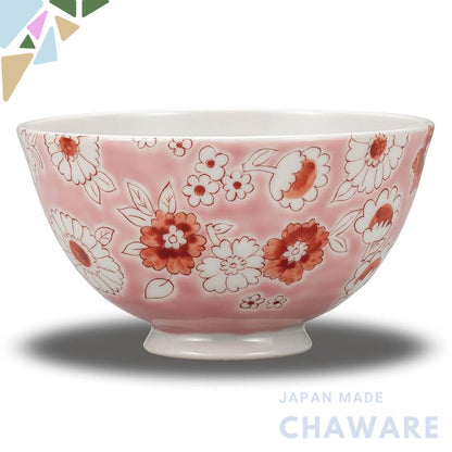 【made in japan】
Stylish Ku-Tani Ceramic Rice Bowl - Pink Flower Shower Design, High-Quality Japanese Tableware, Perfect 