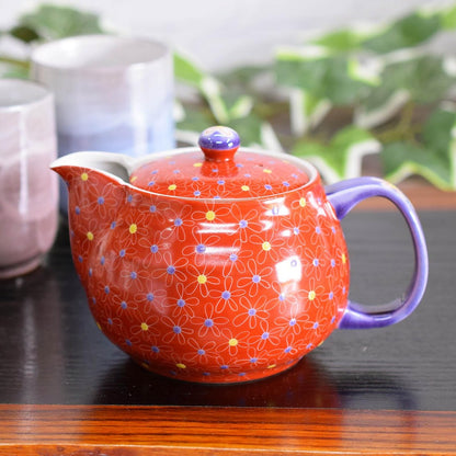 【made in japan】
Elegant Japanese Kyusu Teapot - Kutani Ceramic with Vermilion Floral Design, Includes Infuser, Authentic Japanese Tableware. Perfect for Tea Lovers!