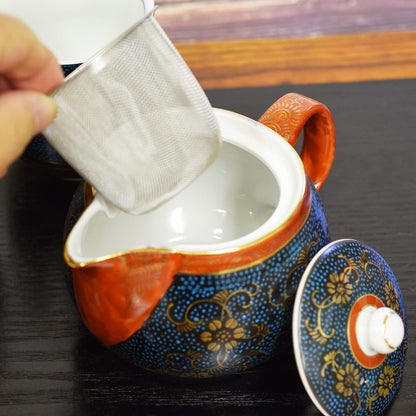 【made in japan】
Kutani Ceramic Teacup and Teapot Set, Aoyoroi-sen Design, Traditional Japanese Tableware, Made in Japan