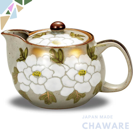 【made in japan】
Elegant Kyusu Teapot with Strainer, Kutani Porcelain, White Peony Design, Japanese Tableware, High-Quali