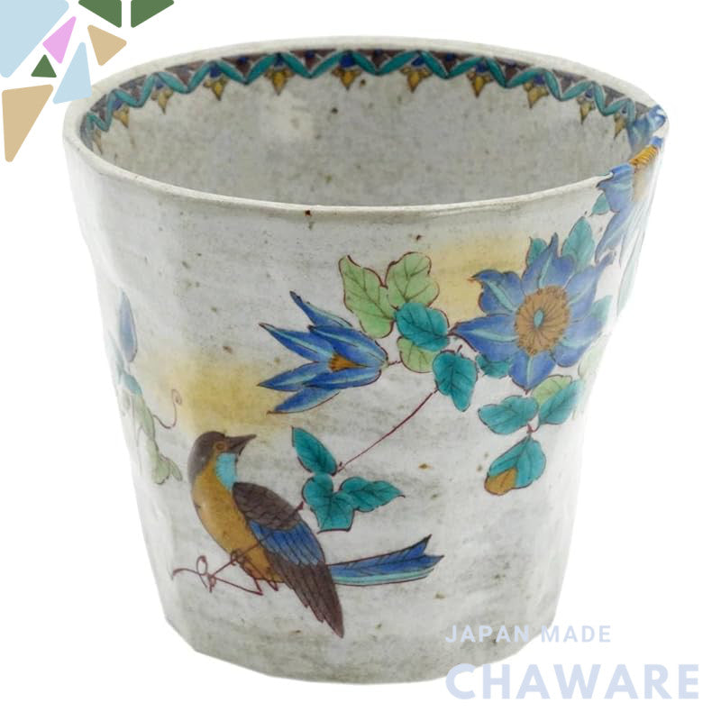 【made in japan】
Kutani Porcelain Kitayama-do Original Rock Glass with Tessen and Bird Design - Perfect for Gift or Home 