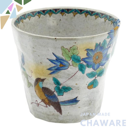 【made in japan】
Kutani Porcelain Kitayama-do Original Rock Glass with Tessen and Bird Design - Perfect for Gift or Home 