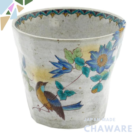 【made in japan】
Kutani Porcelain Kitayama-do Original Rock Glass with Tessen and Bird Design - Perfect for Gift or Home 