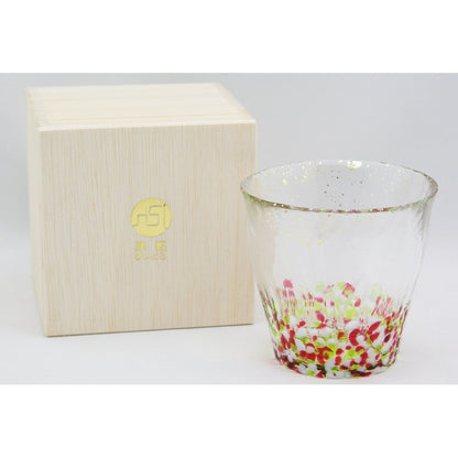 ADERIA Tsugaru Biidoro Ice Flower Gold Color Rock Glass Spring 300ml Made in Japan with Special Wooden Box
