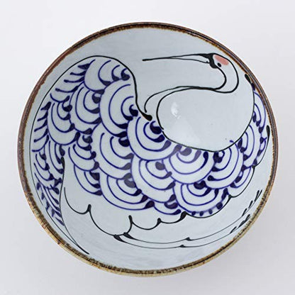 [Made in Japan] Koto Hogi Hasami Ware Rice Bowl - 12cm White Porcelain with Crane Design, Nishikai Pottery Kurawanka Bowl, Product Code 18195. Perfect for Elegant Dining.